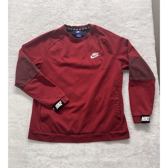 Nike Sportswear Mens Lg Spell Out Swoosh Color Block Crewneck‎ Sweatshirt Red - Picture 1 of 10